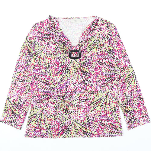 CC Womens Multicoloured Geometric Viscose Basic Blouse Size S V-Neck