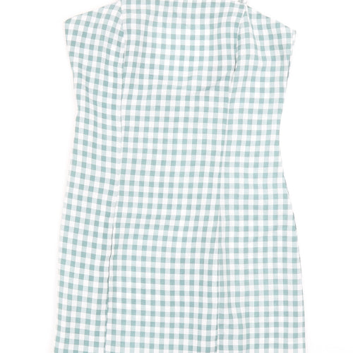 Missguided Womens Blue Check Polyester Bodycon Size 6 Square Neck Zip