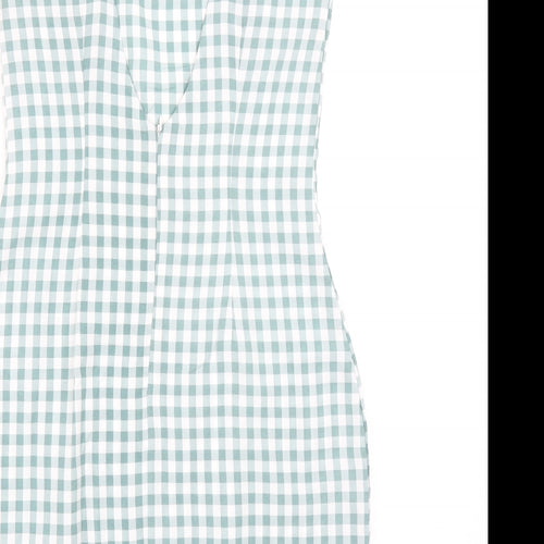 Missguided Womens Blue Check Polyester Bodycon Size 6 Square Neck Zip