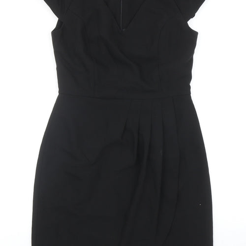 A Wear Womens Black Polyester Pencil Dress Size 10 V-Neck Zip - Cap Sleeve