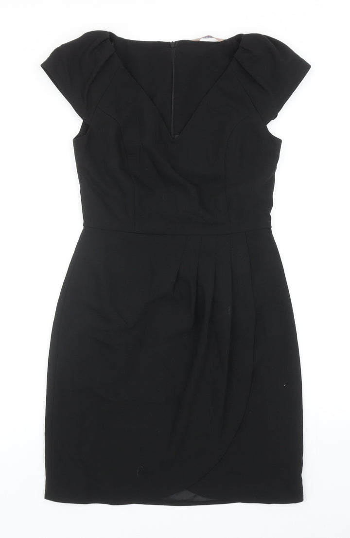 A Wear Womens Black Polyester Pencil Dress Size 10 V-Neck Zip - Cap Sleeve