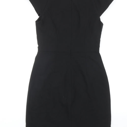 A Wear Womens Black Polyester Pencil Dress Size 10 V-Neck Zip - Cap Sleeve