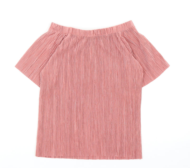 F&F Girls Pink Polyester Basic Blouse Size M Off the Shoulder Pullover