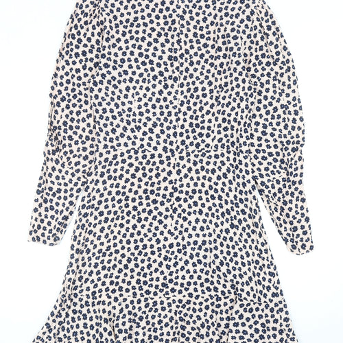 Marks and Spencer Womens Pink Floral Viscose Skater Dress Size 10 Round Neck Zip