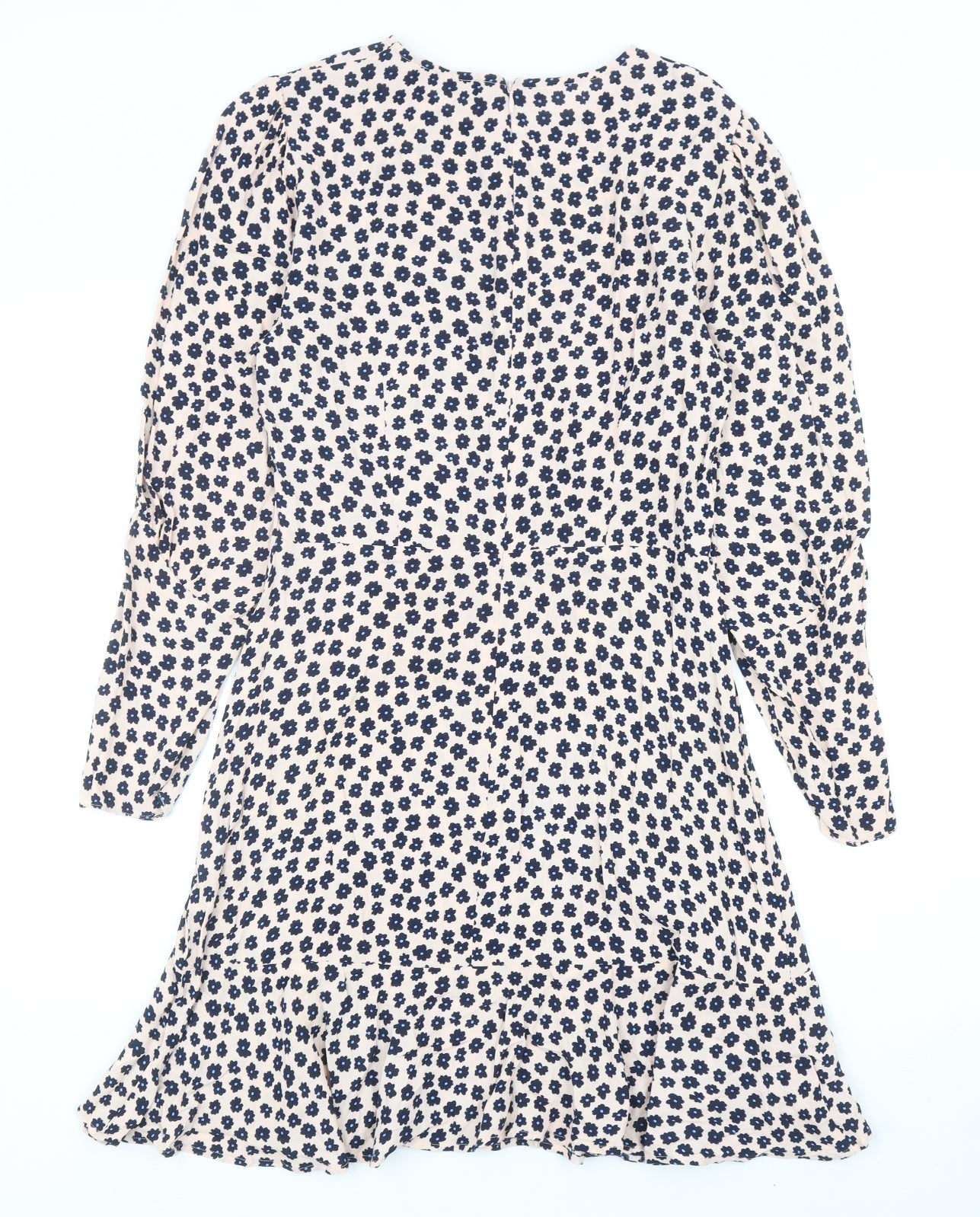 Marks and Spencer Womens Pink Floral Viscose Skater Dress Size 10 Round Neck Zip
