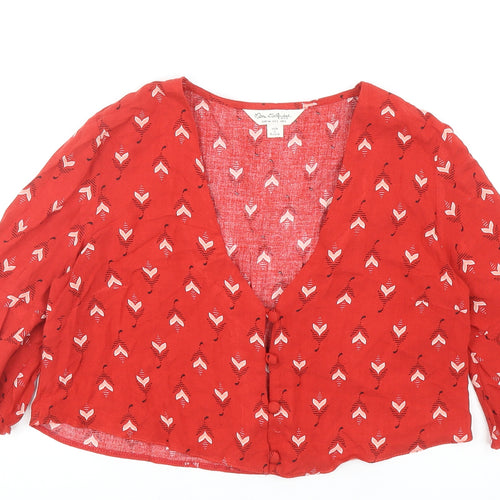 Miss Selfridge Womens Red Geometric Viscose Cropped Button-Up Size 6 V-Neck