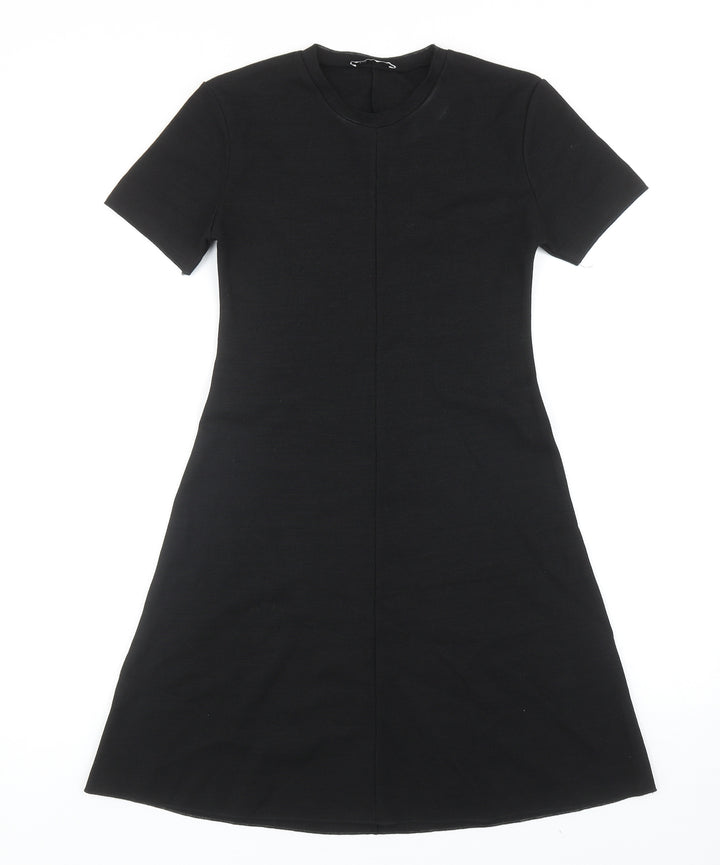 Zara Womens Black Viscose T-Shirt Dress Size S Crew Neck Pullover