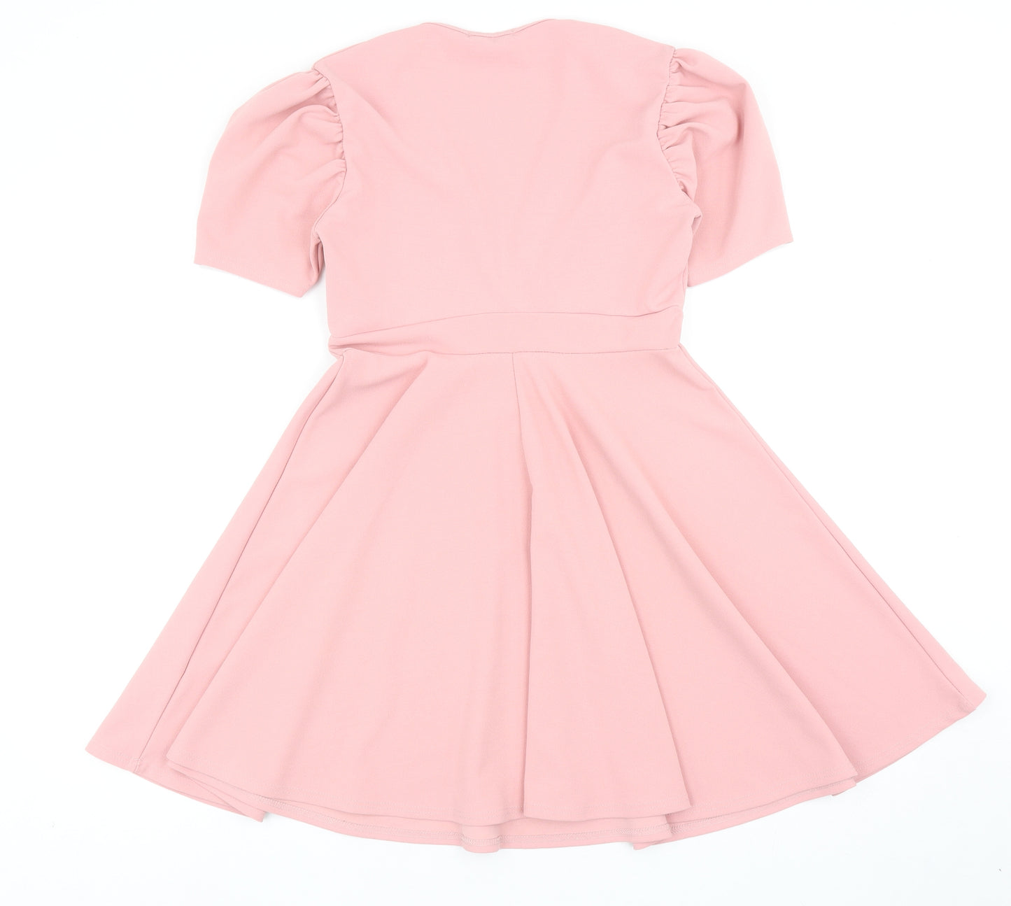 Boohoo Womens Pink Polyester Skater Dress Size 10 V-Neck Pullover