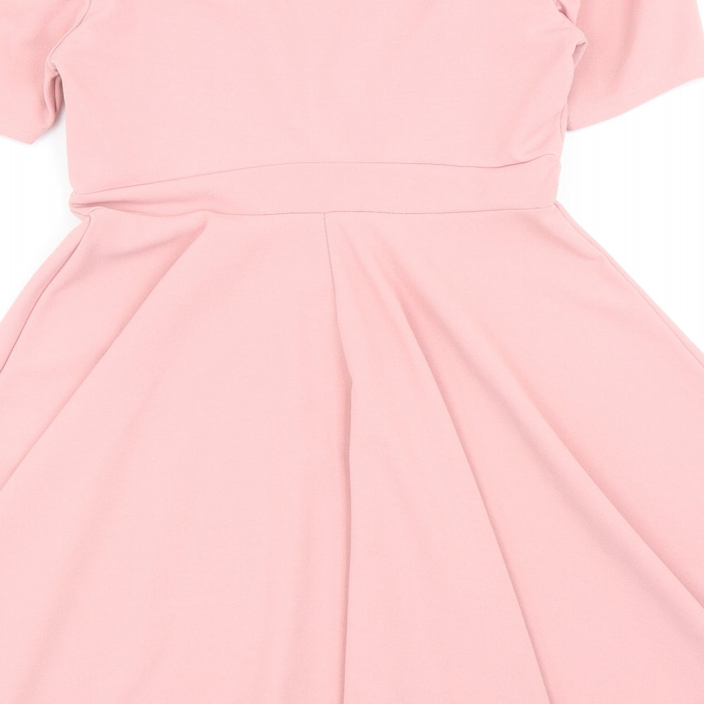 Boohoo Womens Pink Polyester Skater Dress Size 10 V-Neck Pullover