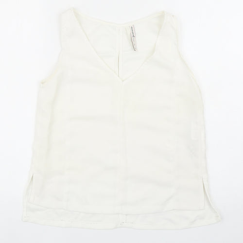 Stradivarius Womens White Polyester Basic Tank Size S V-Neck