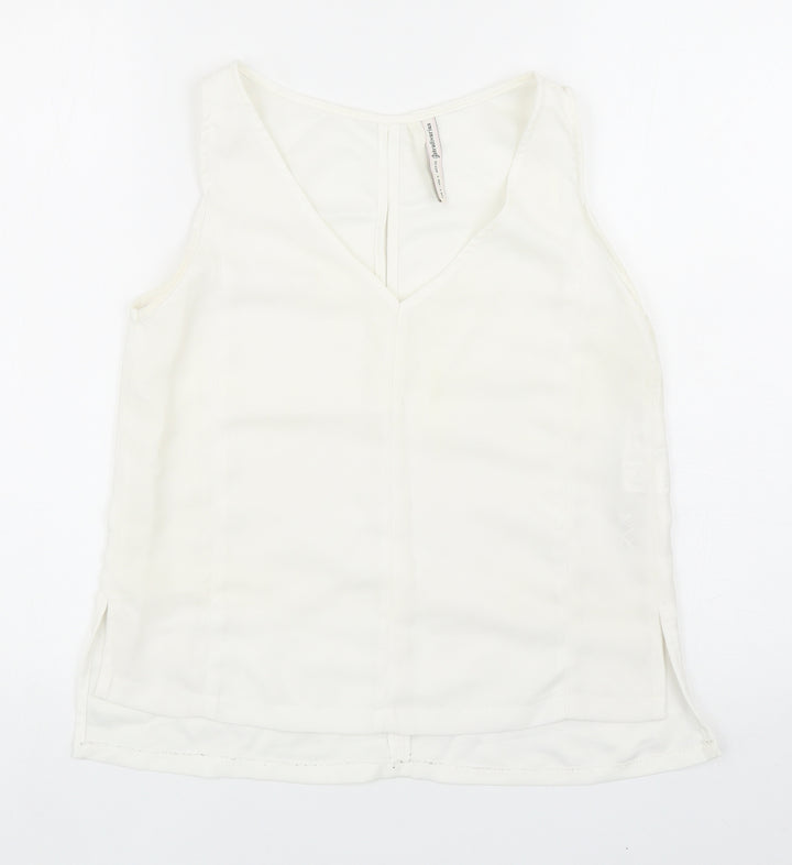 Stradivarius Womens White Polyester Basic Tank Size S V-Neck