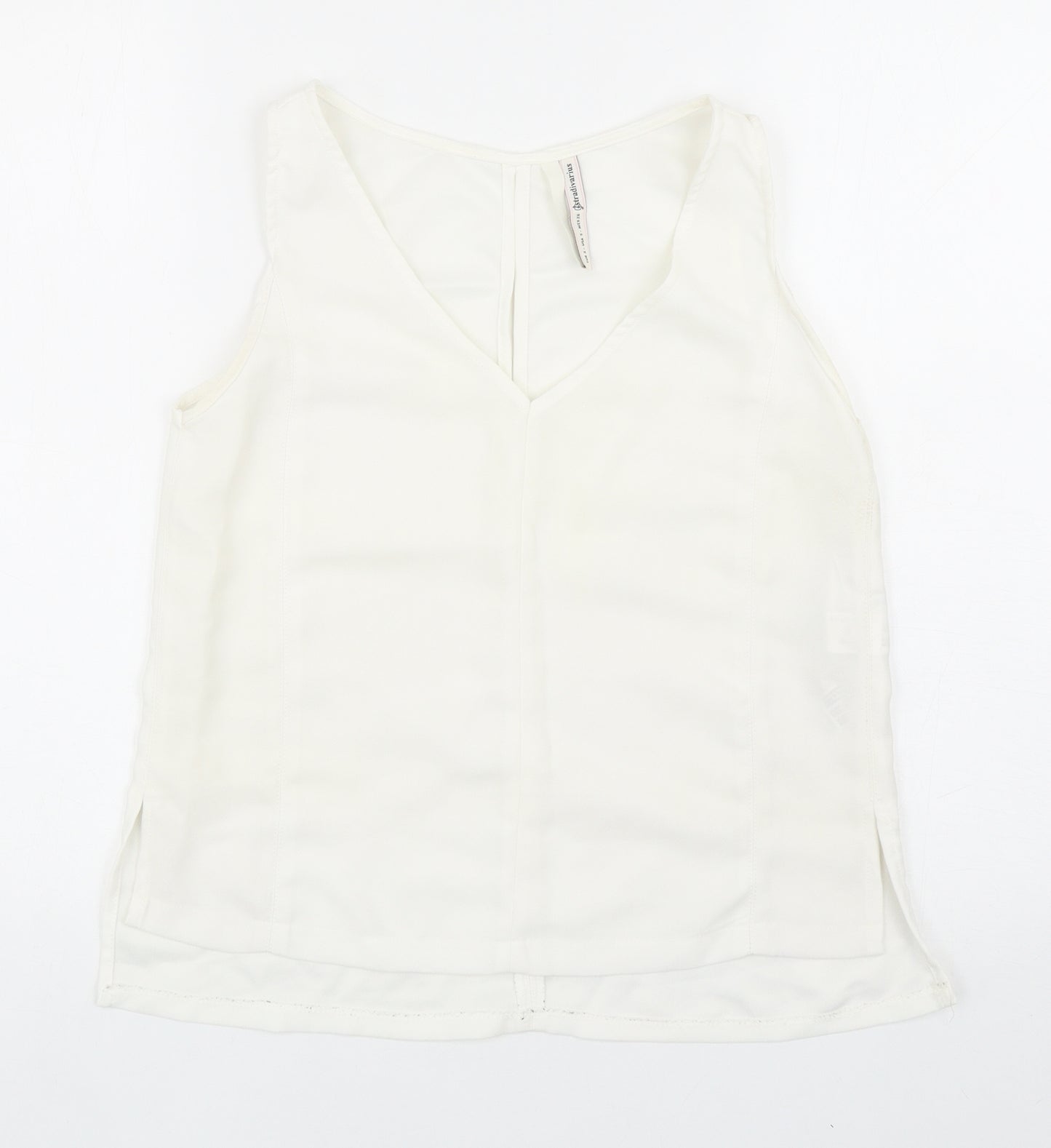 Stradivarius Womens White Polyester Basic Tank Size S V-Neck