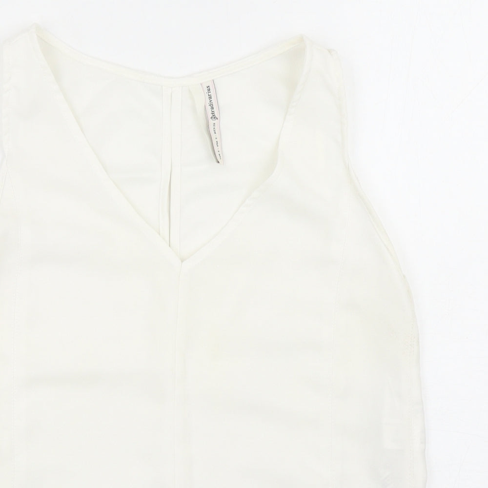 Stradivarius Womens White Polyester Basic Tank Size S V-Neck