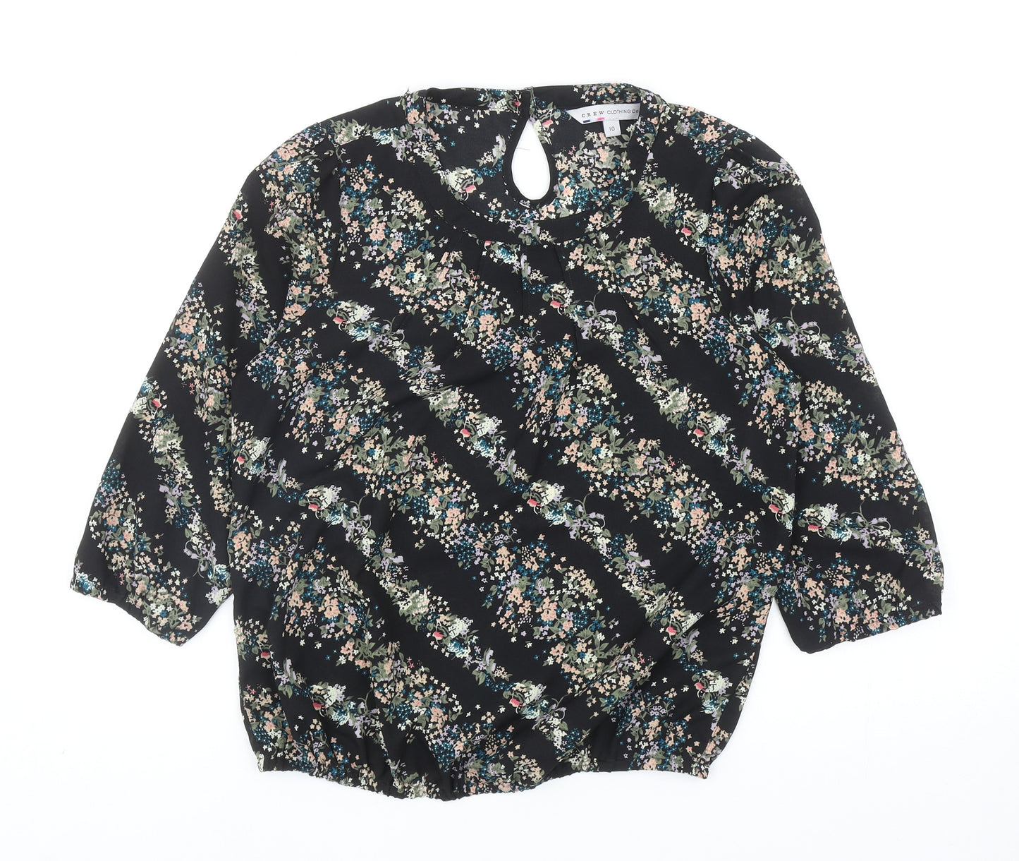 Crew Clothing Womens Black Geometric Polyester Basic Blouse Size 10 Round Neck