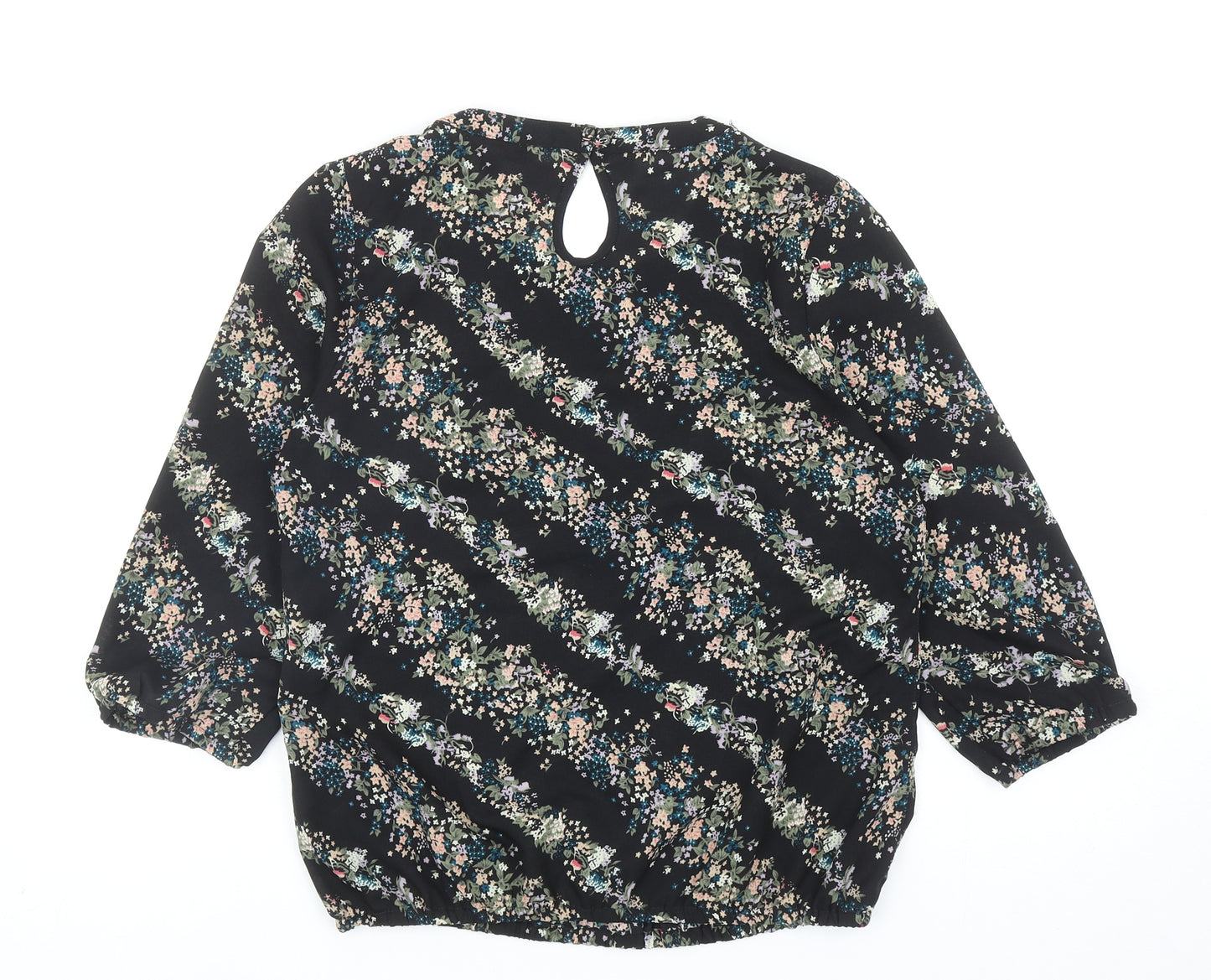 Crew Clothing Womens Black Geometric Polyester Basic Blouse Size 10 Round Neck