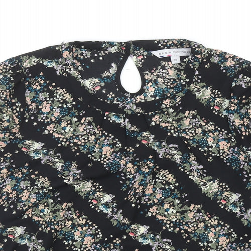 Crew Clothing Womens Black Geometric Polyester Basic Blouse Size 10 Round Neck