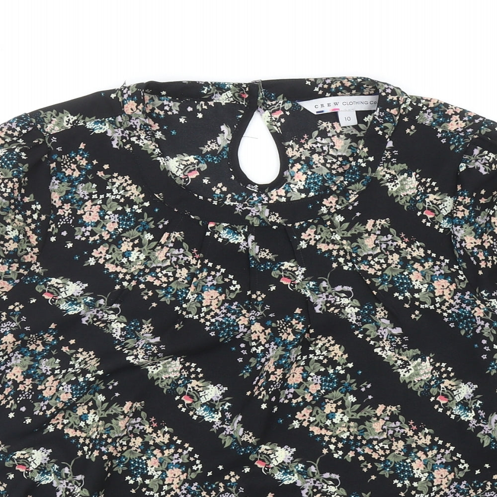 Crew Clothing Womens Black Geometric Polyester Basic Blouse Size 10 Round Neck