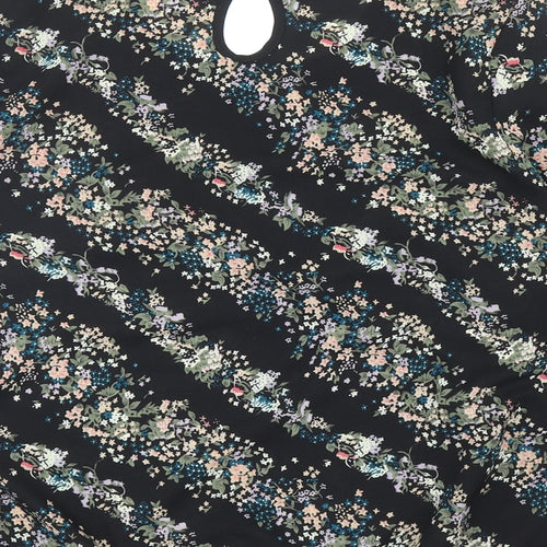 Crew Clothing Womens Black Geometric Polyester Basic Blouse Size 10 Round Neck