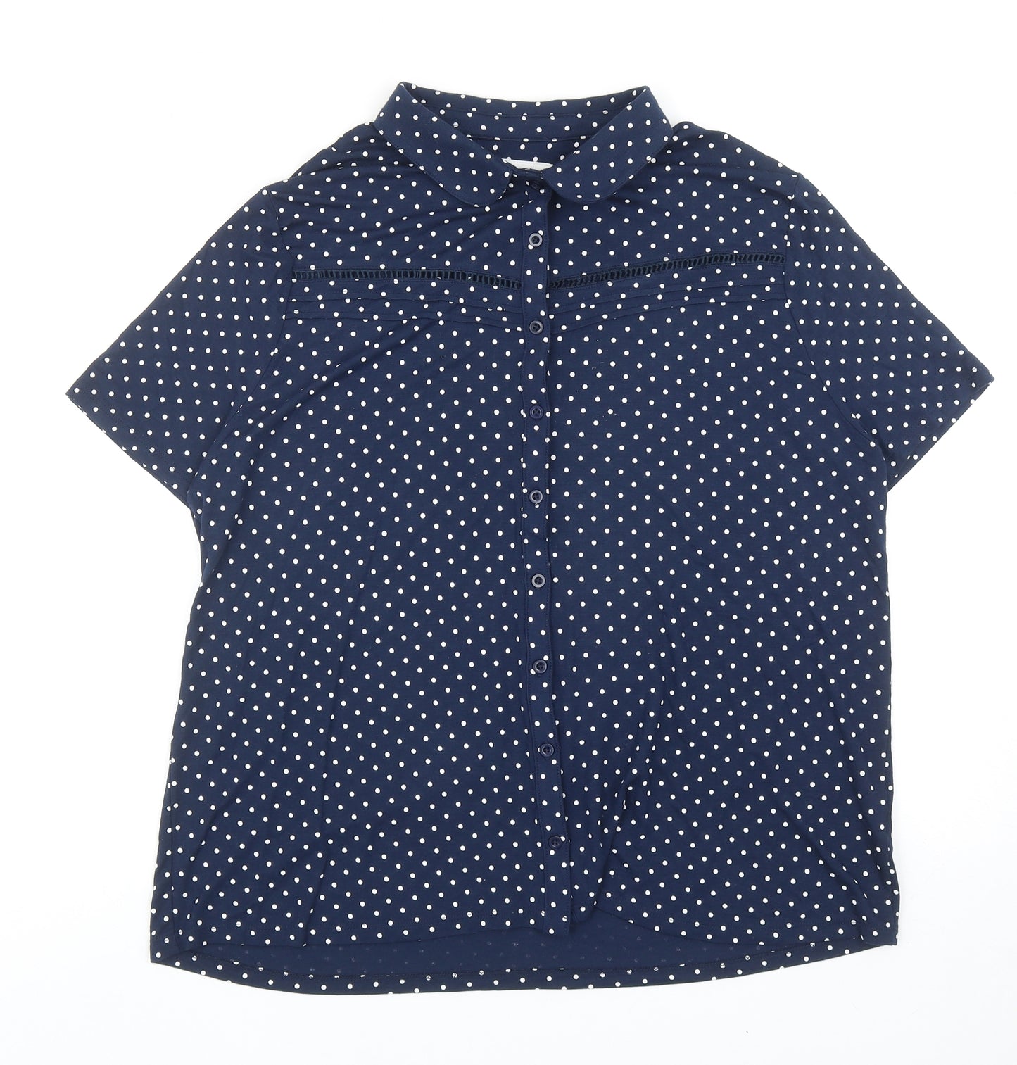 TU Womens Blue Polka Dot Modal Basic Button-Up Size 16 V-Neck