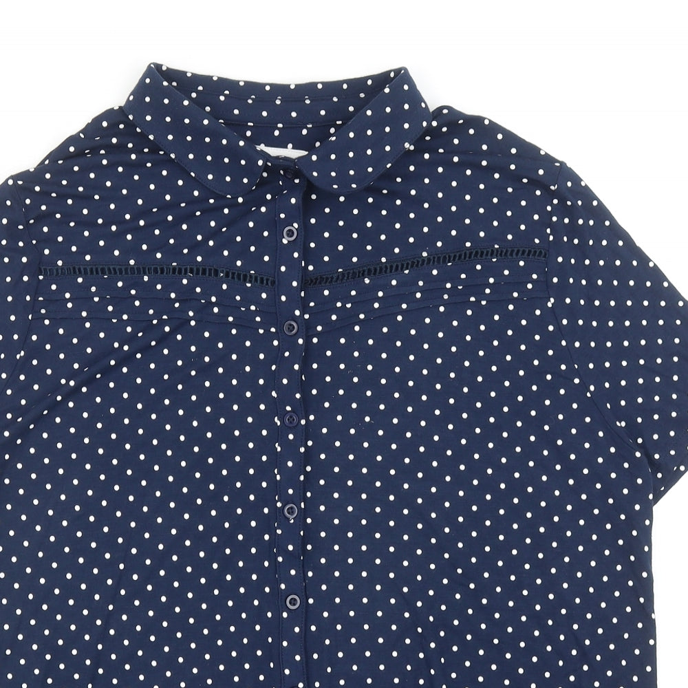 TU Womens Blue Polka Dot Modal Basic Button-Up Size 16 V-Neck