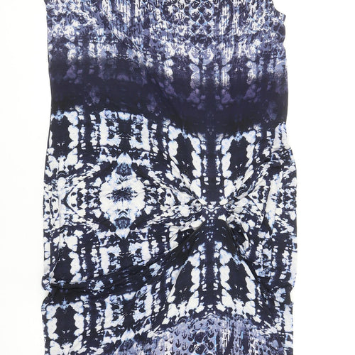 Marks and Spencer Womens Blue Geometric Viscose Shift Size 10 Boat Neck Pullover