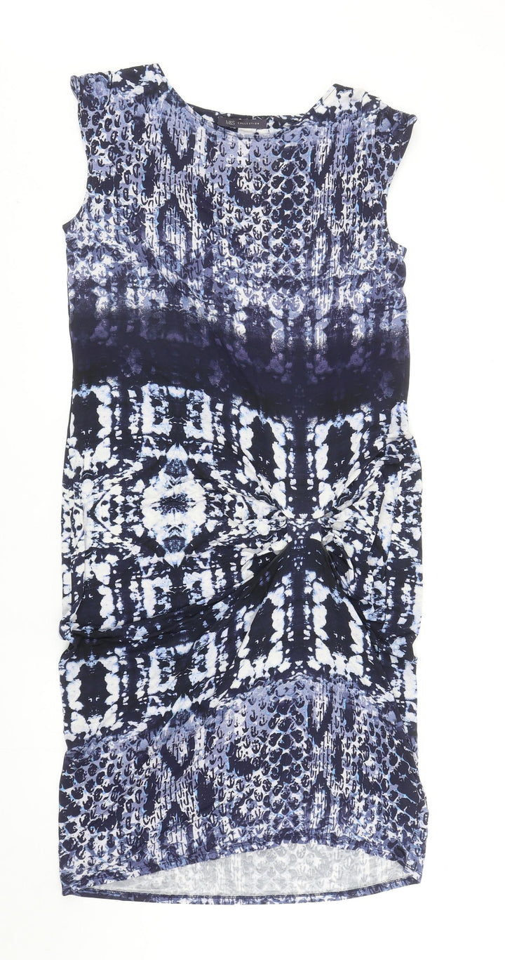 Marks and Spencer Womens Blue Geometric Viscose Shift Size 10 Boat Neck Pullover