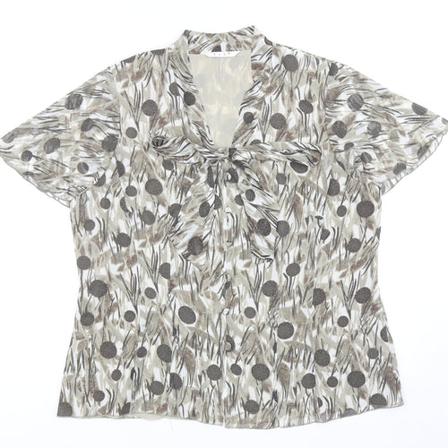 ELVI Womens Brown Geometric Polyester Basic T-Shirt Size 16 V-Neck