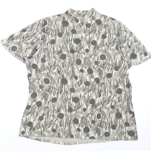 ELVI Womens Brown Geometric Polyester Basic T-Shirt Size 16 V-Neck