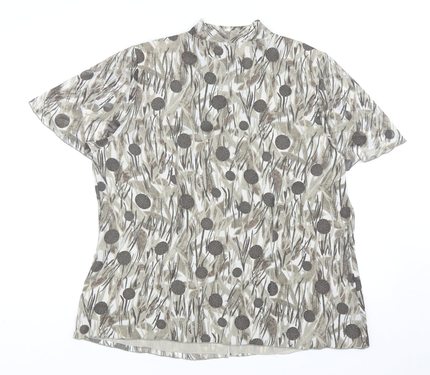 ELVI Womens Brown Geometric Polyester Basic T-Shirt Size 16 V-Neck