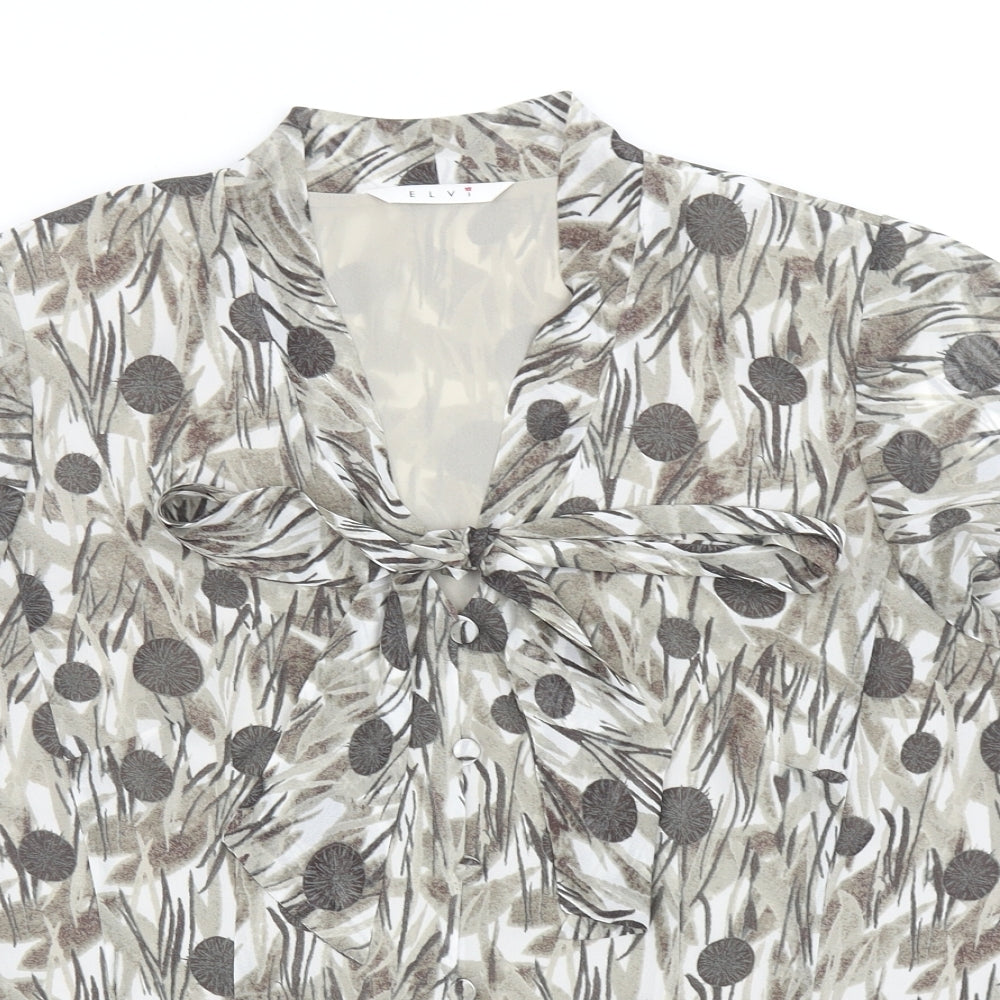 ELVI Womens Brown Geometric Polyester Basic T-Shirt Size 16 V-Neck