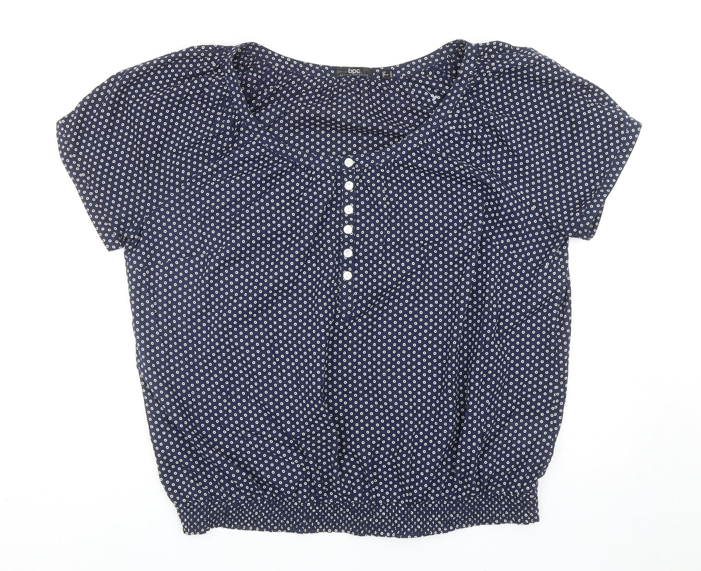 bonprix Womens Blue Polka Dot Cotton Basic Blouse Size 22 Round Neck