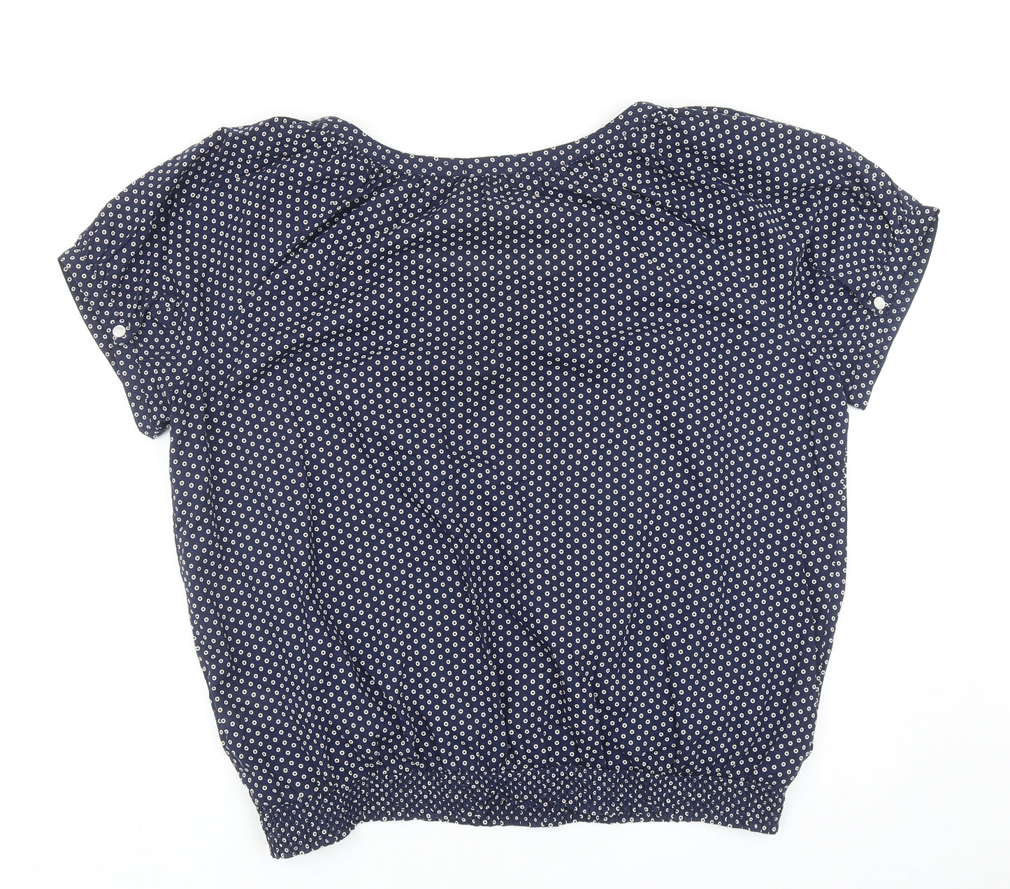 bonprix Womens Blue Polka Dot Cotton Basic Blouse Size 22 Round Neck