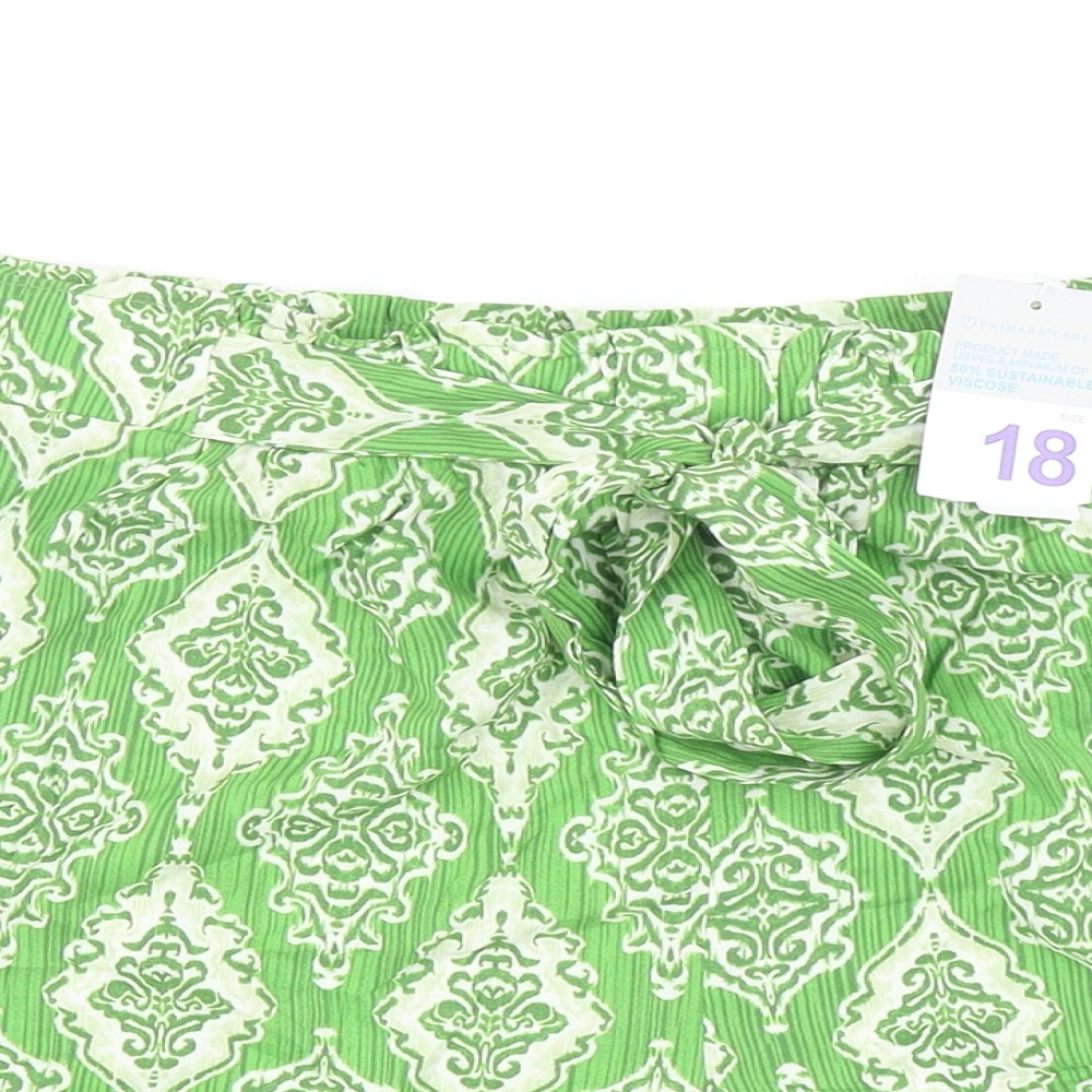 Primark Womens Green Geometric Viscose Bermuda Shorts Size 18 Regular Tie