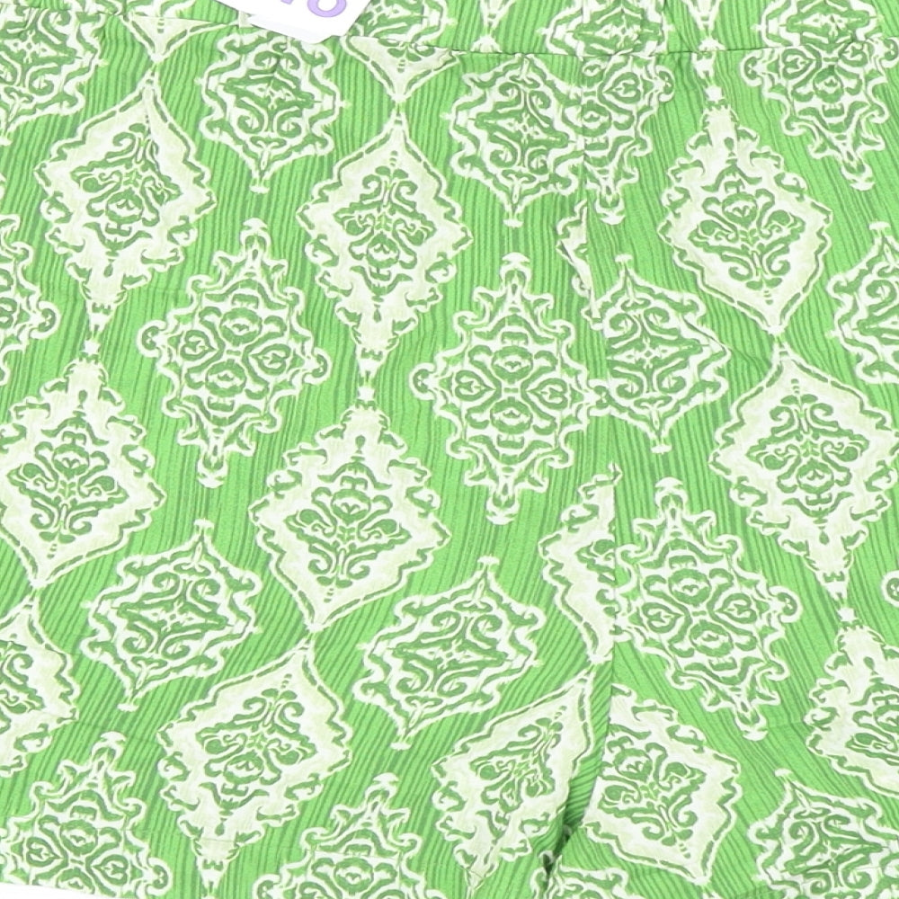 Primark Womens Green Geometric Viscose Bermuda Shorts Size 18 Regular Tie
