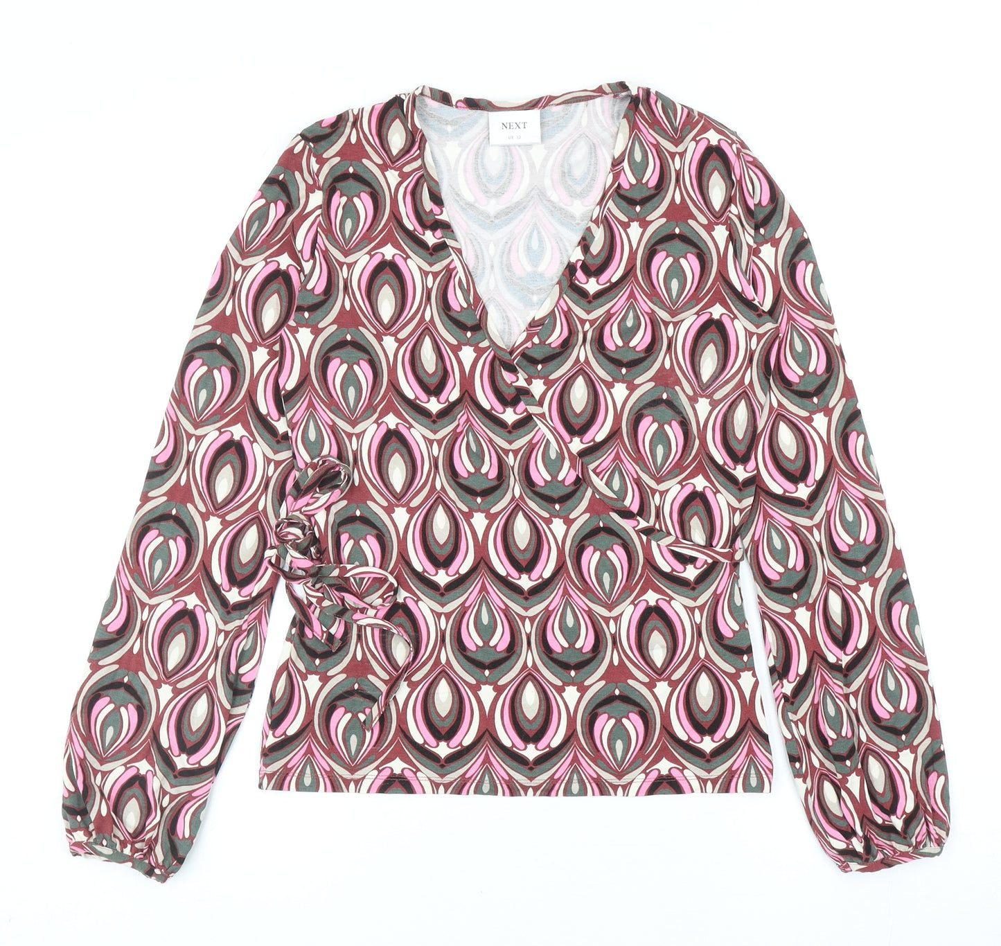 NEXT Womens Multicoloured Geometric Viscose Wrap Blouse Size 10 V-Neck