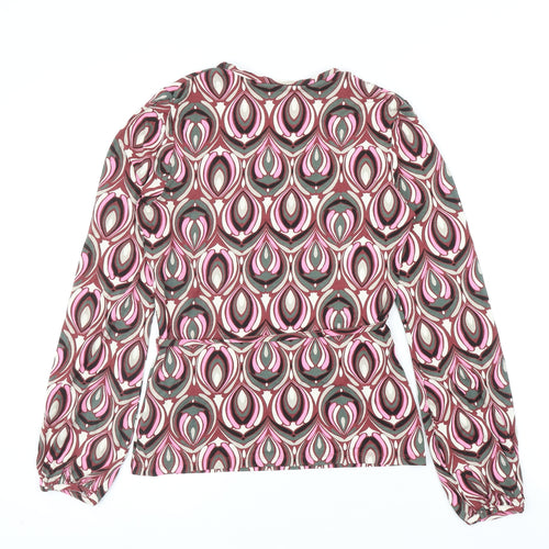 NEXT Womens Multicoloured Geometric Viscose Wrap Blouse Size 10 V-Neck