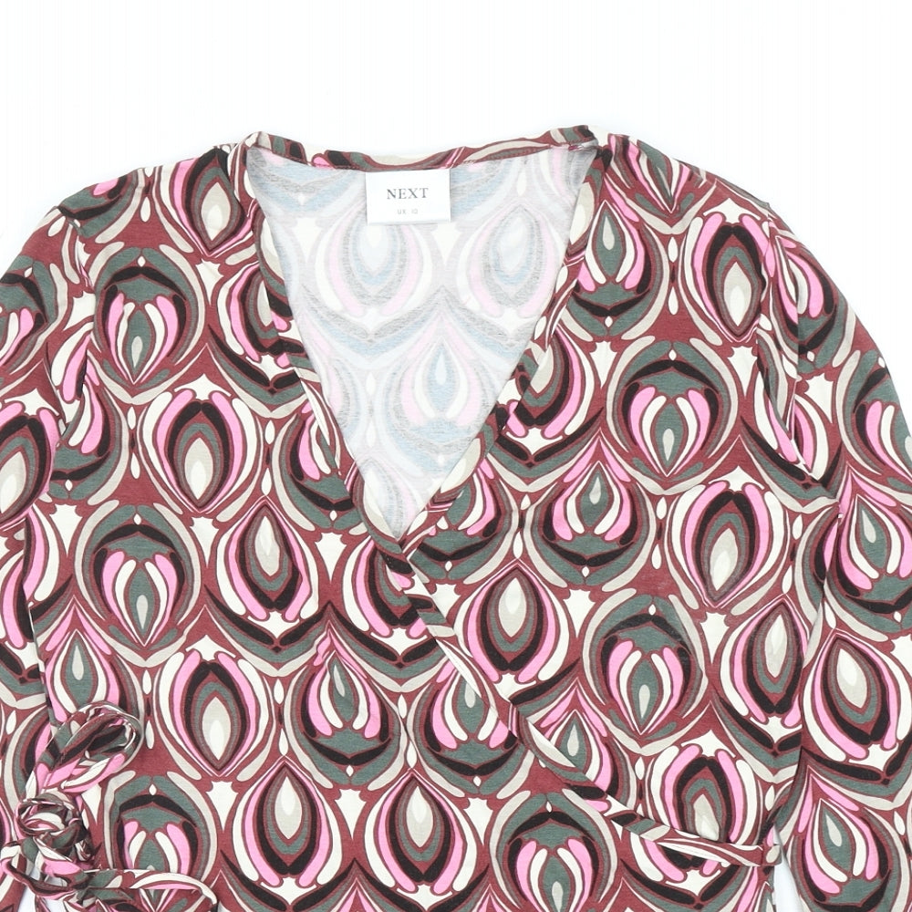 NEXT Womens Multicoloured Geometric Viscose Wrap Blouse Size 10 V-Neck