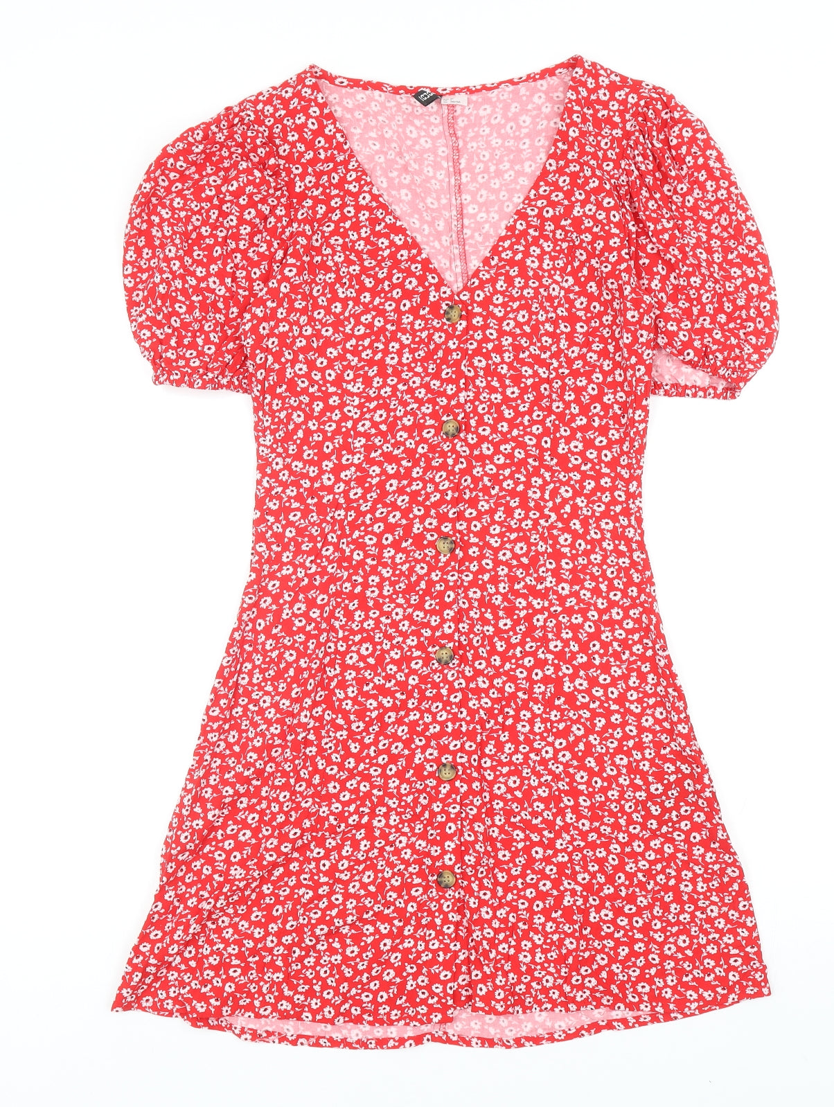 Divided by H&M Womens Red Floral Viscose Mini Size 4 V-Neck Button