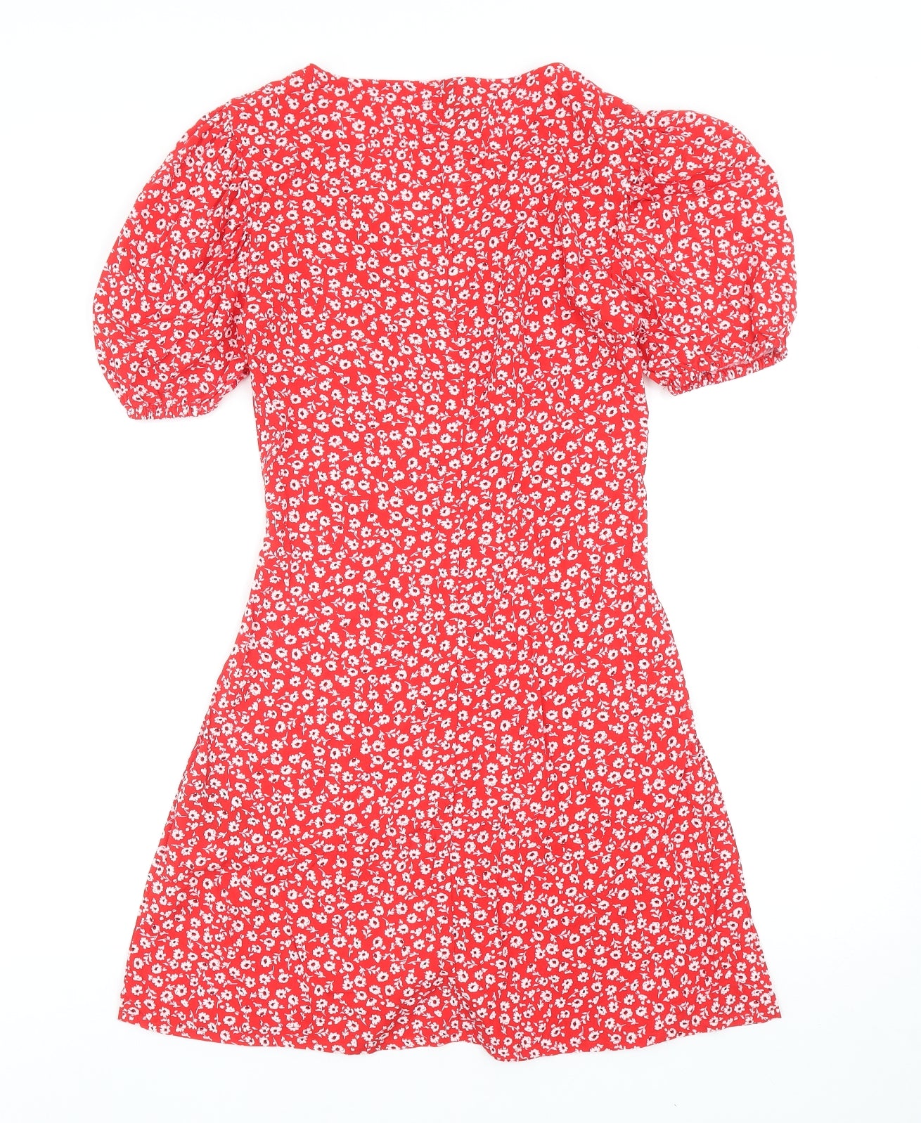 Divided by H&M Womens Red Floral Viscose Mini Size 4 V-Neck Button