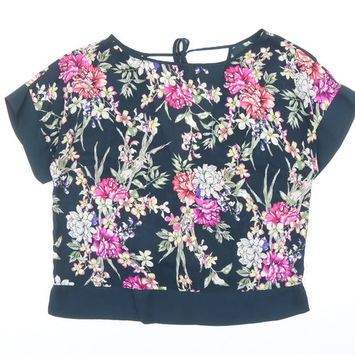 Marks and Spencer Womens Blue Floral Polyester Basic Blouse Size 10 Round Neck