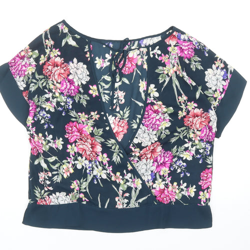 Marks and Spencer Womens Blue Floral Polyester Basic Blouse Size 10 Round Neck