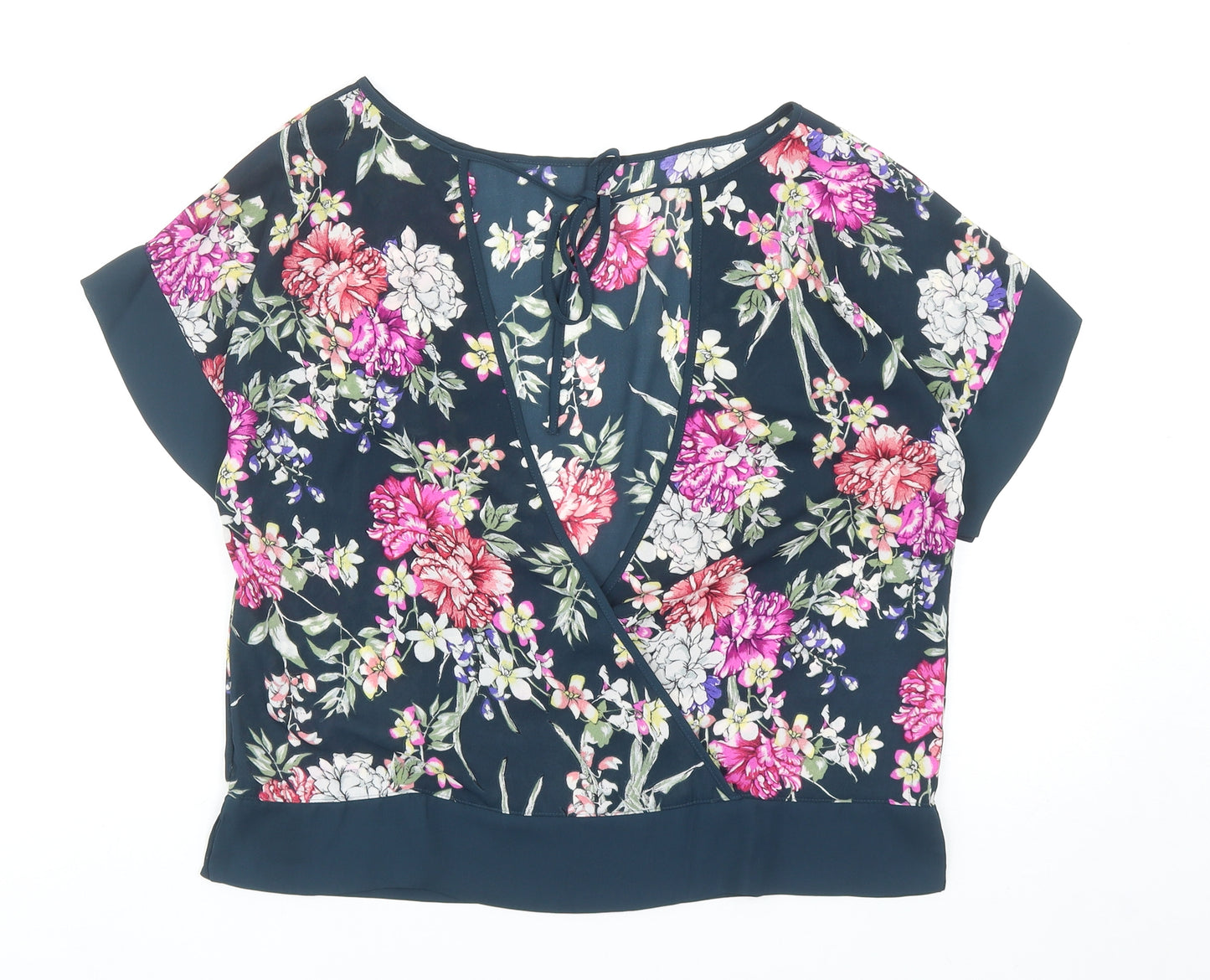 Marks and Spencer Womens Blue Floral Polyester Basic Blouse Size 10 Round Neck