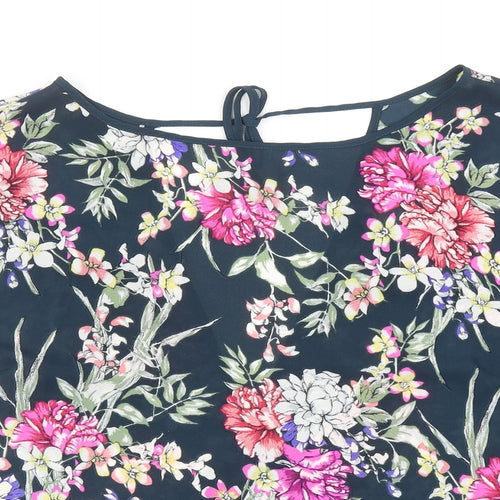 Marks and Spencer Womens Blue Floral Polyester Basic Blouse Size 10 Round Neck