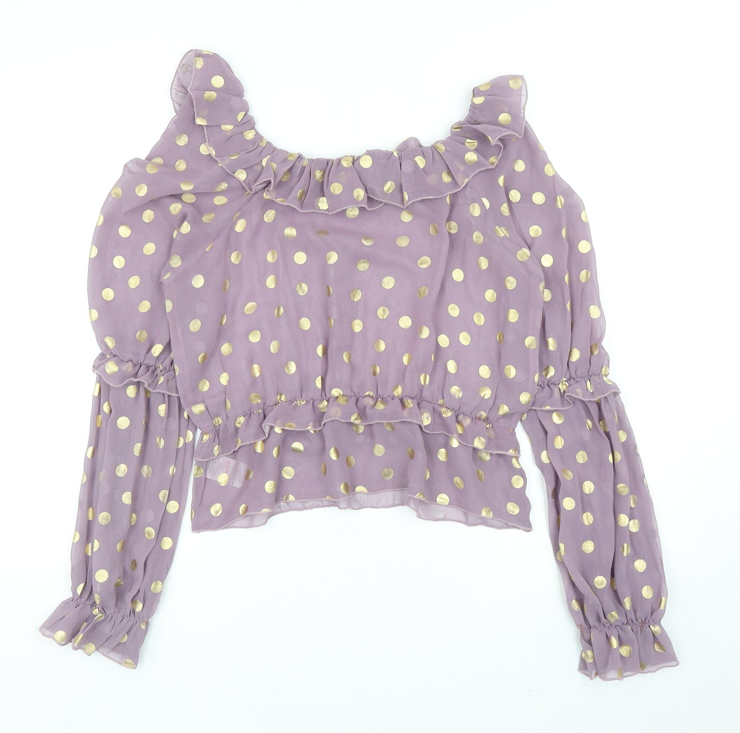 Fashion Union Womens Purple Polka Dot Polyester Basic Blouse Size 12 Round Neck