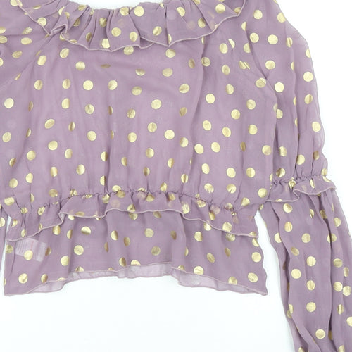 Fashion Union Womens Purple Polka Dot Polyester Basic Blouse Size 12 Round Neck