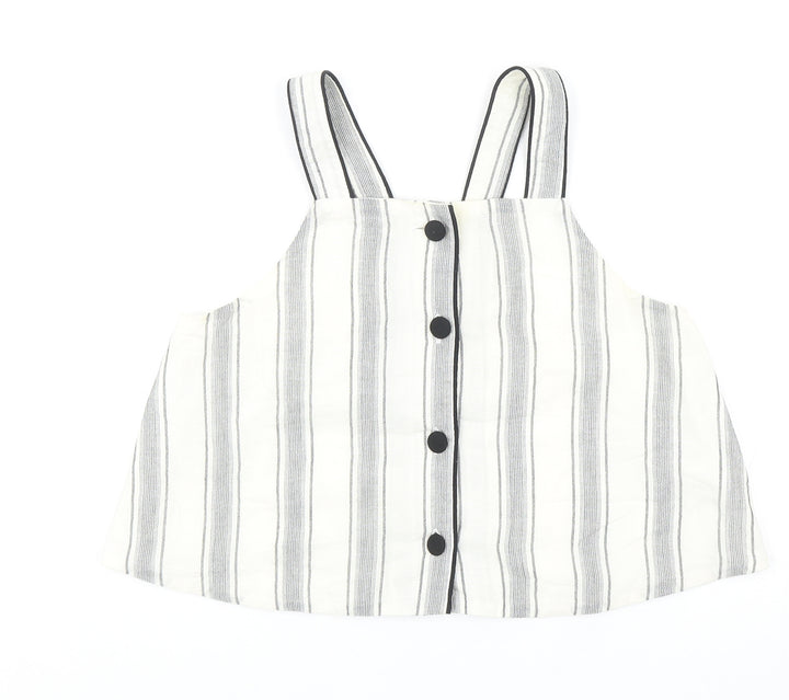 Topshop Womens Ivory Striped Cotton Basic Tank Size 6 Square Neck