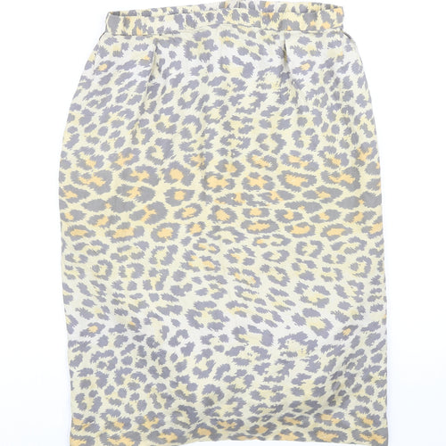 Preworn Womens Yellow Animal Print Polyester Straight & Pencil Skirt Size 29 in Zip - Leopard Print
