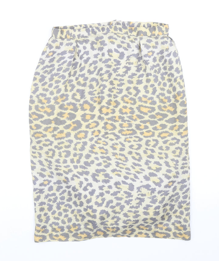 Preworn Womens Yellow Animal Print Polyester Straight & Pencil Skirt Size 29 in Zip - Leopard Print
