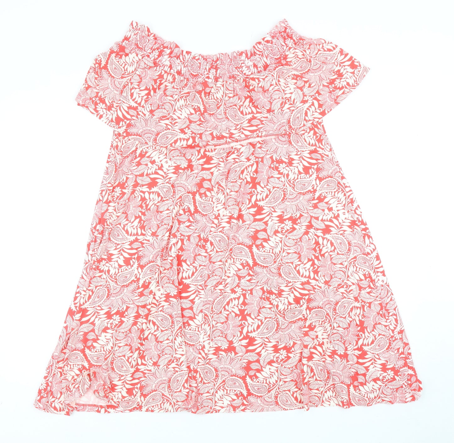 Marks and Spencer Womens Red Paisley Viscose Trapeze & Swing Size 16 Off the Shoulder Pullover
