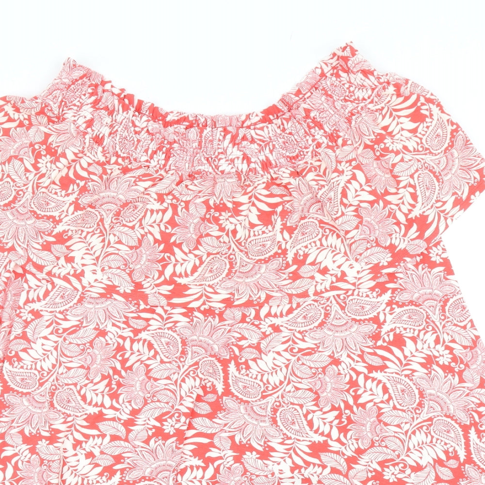 Marks and Spencer Womens Red Paisley Viscose Trapeze & Swing Size 16 Off the Shoulder Pullover
